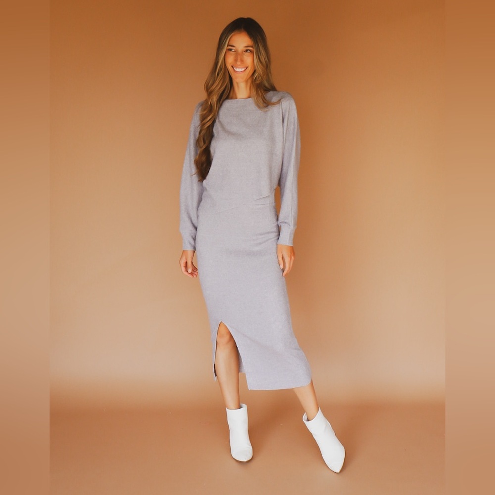 gray slit midi skirt